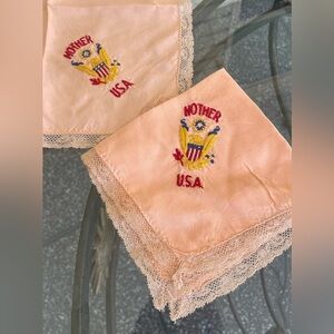 Antique military mother WWI 1918 pink embroidered handkerchief pocket square set